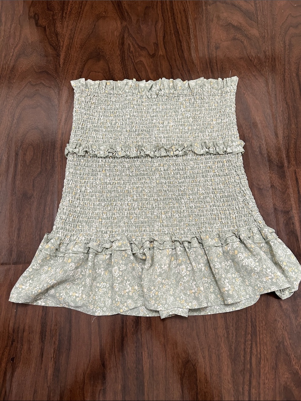 Indigo Rising Smocked Mini Skirt in Light Sage Floral